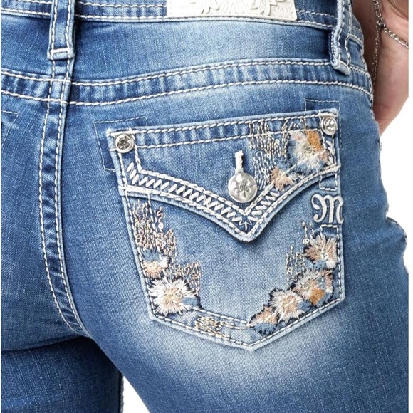 Miss Me Skinny Jeans | Embellished Floral Back Pockets | Stretch Denim - Picture 3 of 16